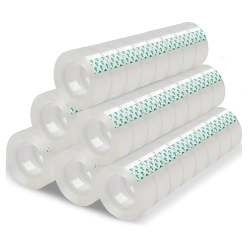 Boboeitody 48 Rollen film transparent- Transparentes Klebeband mit starker Haftung - alterungsbeständig und reißfest für Büro Zuhause, Schule und Geschenkpapier - 25 m x 19mm (48) von Boboeitody