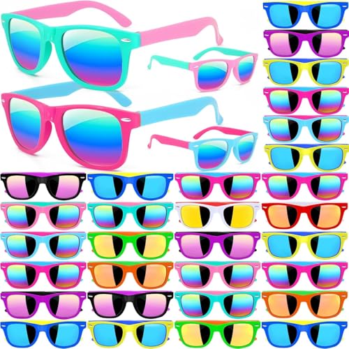 Boboeitody 60 Stk Kinder Sonnenbrille Bulk,12 Farben Kinder Neon Sonnenbrille Party Gefälligkeiten mit UV400 Proctection, 80er 90er Jahre Retro Sonnenbrille für Alter 3-8 (60 Stück - 12 Farben) von Boboeitody