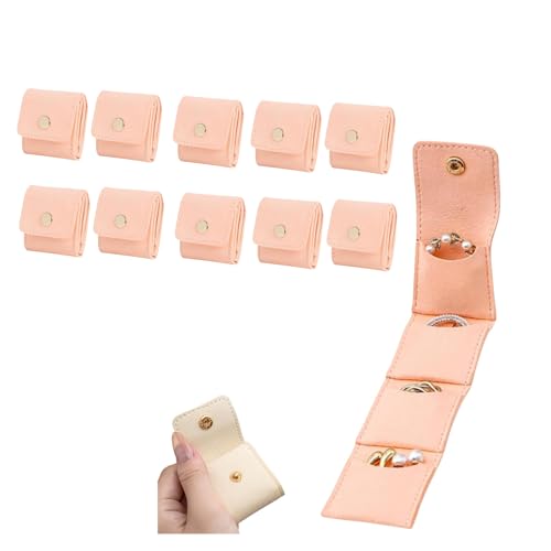 Boboeitody Reise-Schmuckkästchen, Organizer, kleine Schmuckschatulle für Damen, Samt-Innenfutter mit 4 Mini-Schmuckbeuteln, tragbare Reise-Schmucktasche für Ohrringe, Halsketten, Armbänder (1, pink) von Boboeitody