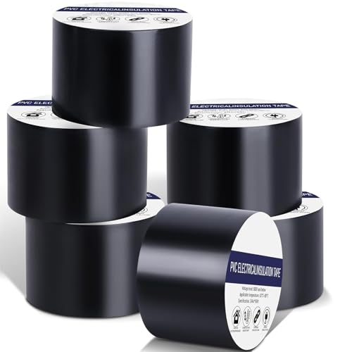 Elektro-Isolierband schwarz 6 Rollen, 50mm x 20m Elektro-Isolierband Selbstklebendes, Vinyl Tape PVC Klebeband Wasserdichtfür für Isolieren, Reparieren,Bündeln von Kabeln, Schwer Entflammbar von Boboeitody