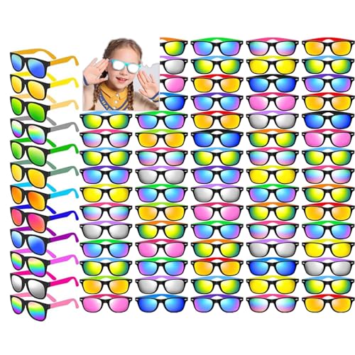 Kinder Sonnenbrille,Partygeschenke,96 Stück Regenbogen Neon Jungen Mädchen Kindersonnenbrille im Alter von 3-15Jahre Mit UV 400 Schutz Für Goody Bag Füller Sommer Strand Pool Geburtstagsparty Zubehör von Boboeitody