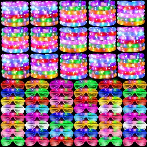 Knicklichter Party Set 76 Stück, 40 LED Brille Party Brille und 36 Neon Leuchtstäbe Glow Sticks, LED Brillen für Party, LED Leuchtbrillen für Party Deko Weihnachten Halloween Karneval Geburtstagsfeier von Boboeitody