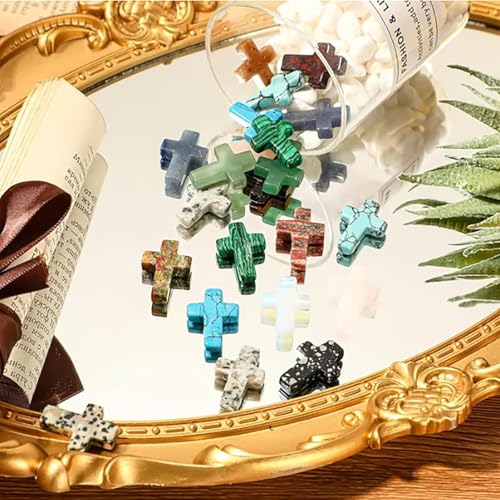 Natürliche gemischte Edelsteinperlen, Oster-Kreuzperlen, Kruzifix, lose Steinperlen, Halloween, Mini-Kreuze für Rosenkranz, Halskette, Armband, Schmuckherstellung DIY (10PC) von Boboeitody