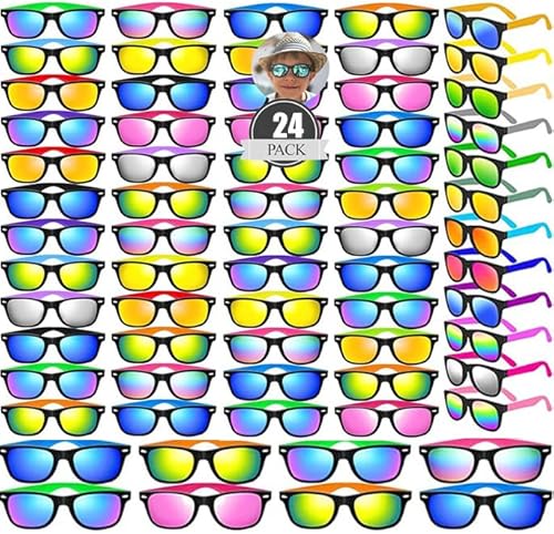 Neon Sonnenbrille 24 Stücke Bunte Neon Party Sonnenbrillen Set Vintage Coole Lustige Party Brillen Für Geburtstags, Sommer und Strandparty Geschenke,mit UV-Schutz für Kinder (8-Farben-Stil) von Boboeitody