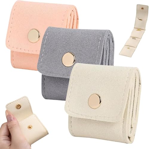 Reise-Schmuckkästchen, Organizer, kleine Schmuckschatulle für Damen, Samt-Innenfutter mit 4 Mini-Schmuckbeuteln, tragbare Reise-Schmucktasche für Ohrringe, Halsketten, Armbänder (30, gray+pink+white) von Boboeitody