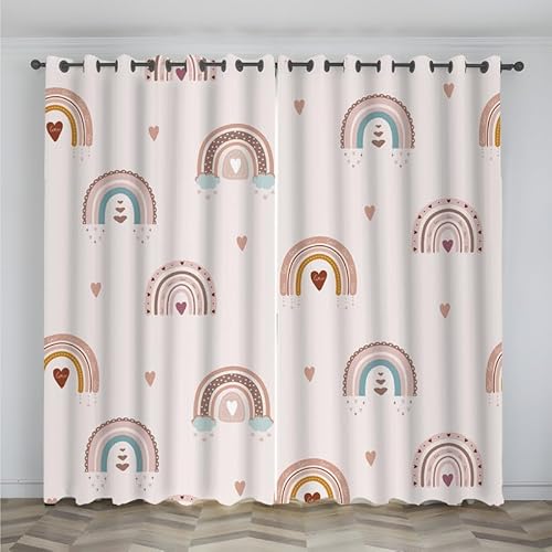 Vorhänge Regenbogen, Verdunkelungsvorhang Boho Liebesherz mit Ösen, Vorhang Blickdicht Thermovorhang für Schlafzimmer Wohnzimmer Kinderzimmer, Ombre Gardinen Deko 2er Set 220 x 140 cm (HxB) T-176 von Boceoey