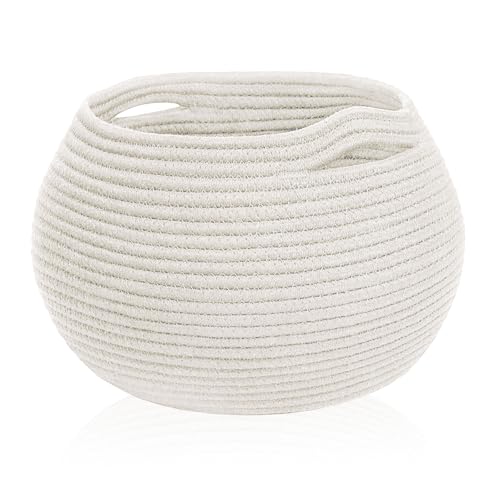 Aufbewahrungskorb, Korb Geflochten, Korb Baumwollseil Geflochten mit Griffen, für Baby Spielzeugaufbewahrung, Wäsche, Handtuch, Toilettenpapier Aufbewahrung, Rund, Weiß Aufbewahrungskorb, Korb Geflochten, Korb Baumwollseil Geflochten mit Griffen, für Baby Spielzeugaufbewahrung, Wäsche, Handtuch, Toilettenpapier Aufbewahrung, Rund, Weiß von Bocguy