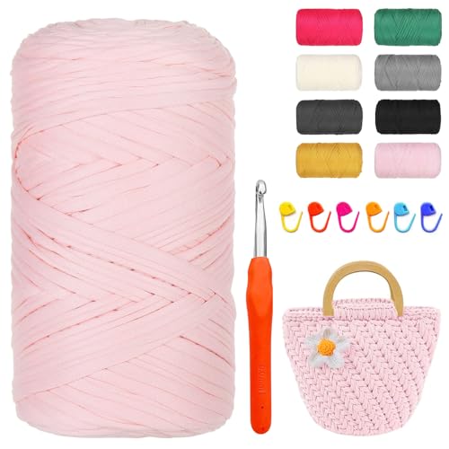 Bocguy Tshirt Garn zum Häkeln, 400g/120m T-shirt Garn, Rosa Textilgarn, Bändchengarn zum Häkeln, Chunky Yarn mit 9,0 mm Häkelnadel für Häkeltaschen, Körbe, Teppiche, Heimdekoration, DIY-Kunsthandwerk Bocguy Tshirt Garn zum Häkeln, 400g/120m T-shirt Garn, Rosa Textilgarn, Bändchengarn zum Häkeln, Chunky Yarn mit 9,0 mm Häkelnadel für Häkeltaschen, Körbe, Teppiche, Heimdekoration, DIY-Kunsthandwerk von Bocguy