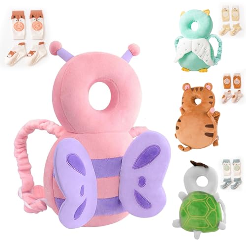 Kopfschutz Baby, Atmungsaktive Baby Kopfschutz Rucksack, Verstellbare SchutzkissenBaby, zum Laufen Lernen und Kleinkinder Krabbeln für Kinder 4-24 Monate mit Knieschützer und Socke(Rosa Schmetterling Kopfschutz Baby, Atmungsaktive Baby Kopfschutz Rucksack, Verstellbare SchutzkissenBaby, zum Laufen Lernen und Kleinkinder Krabbeln für Kinder 4-24 Monate mit Knieschützer und Socke(Rosa Schmetterling von Bocguy