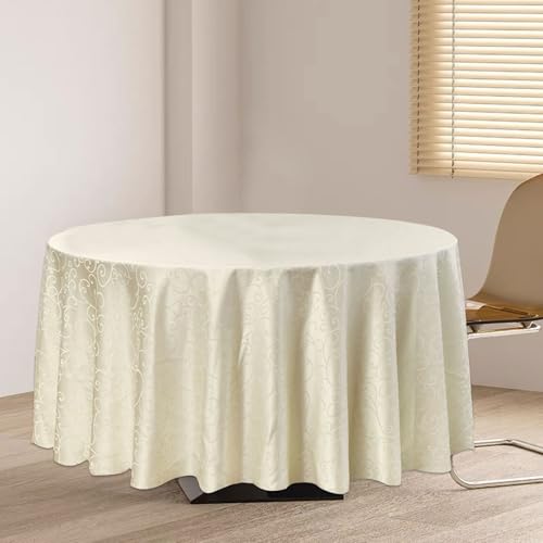 Rund Tischdecke Abwaschbar 140cm Polyester Tischtuch Tafeldecke Jacquard Tischwäsche Ornamente Schmutzabweisend Pflegeleicht (Rund Beige) von Bocguy