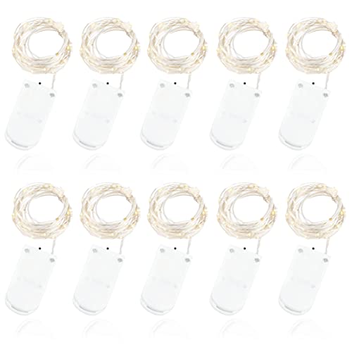 Micro LED Lichterkette mit Batterie auf Silberdraht für Party, Garten, Weihnachten, Halloween, Hochzeit, Beleuchtung Deko (Warm weiß) (10 Lichter, 10 Stück) von Bock op Kölle