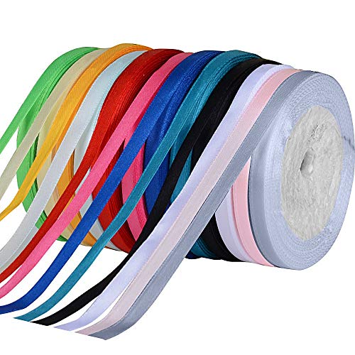 Bocotoer 270m 12 Farben Seidenbänder Geschenkband Satinband Seidenband Schleifenband Hochzeit 6 mm breit Packung mit 12 von Bocotoer