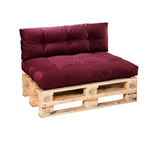 Bodyprotect Palettenkissen Outdoor & Indoor, 2er Set aus Sitzkissen 120 x 80 x 12 cm + Rückenlehne 120 x 40 cm, Paletten Kissen, hochwertiger Möbelstoff in dunkelrot von Bodyprotect