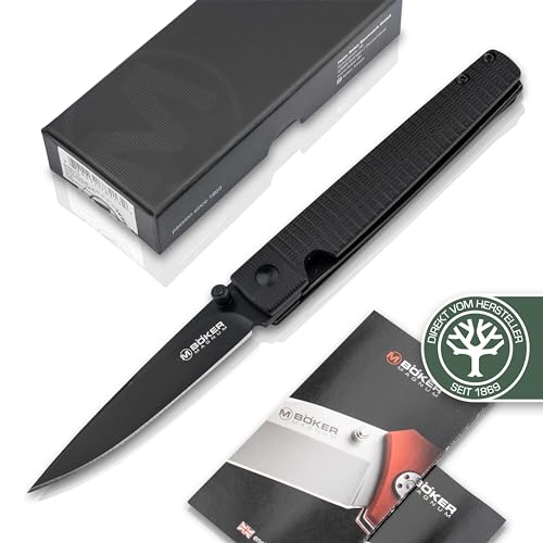 BÖKER MAGNUM® Stereo Tactical Knife - schwarzes Einhand-Messer mit Daumenpin - dünnes & langes Liner Lock Taschenmesser mit Clip - Gentleman-Messer mit G10 Griff - schwarzes EDC Klappmesser flach von Böker Plus