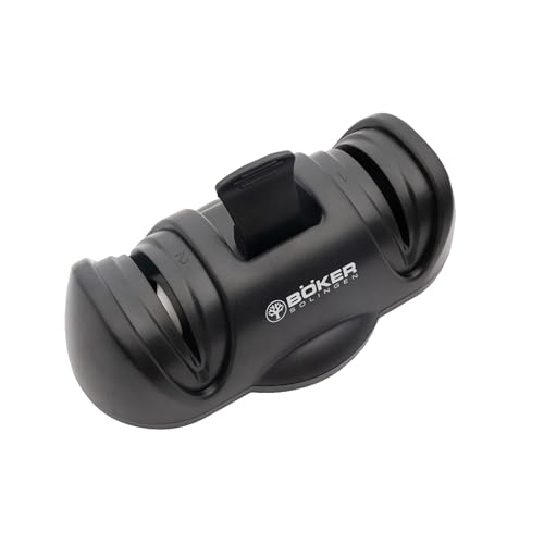 BÖKER SOLINGEN® zweistufiger Saugnapf-Rollenschärfer - Keramik Rollen-Schleifer für Messer - Profi Messer-Schärfer für Koch- & Schlachter-Messer - manueller Premium Küchen-Messer-Rollschleifer von BÖKER PLUS