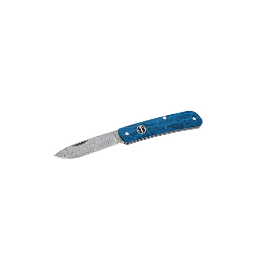 Böker Plus® Tech Tool Blue Damascus - Damast Taschenmesser Droppoint Klinge 110 Lagen - Damaszener EDC Zweihand Klapp-Messer mit G10 Griff blau - Slipjoint 2 Hand Messer 42 a konform in Geschenk-Box von Böker Plus