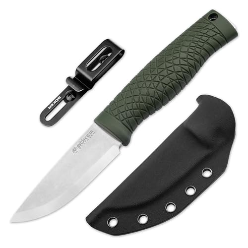 Böker SOLINGEN® Bronco Green Scandi - Survival Bushcraft Messer feststehend mit CPM-V3 Droppoint Klinge 8,9 cm - Outdoor Pfadfinder Fahrtenmesser - Batoning Messer mit Kydex-Scheide in Geschenk-Box von Böker