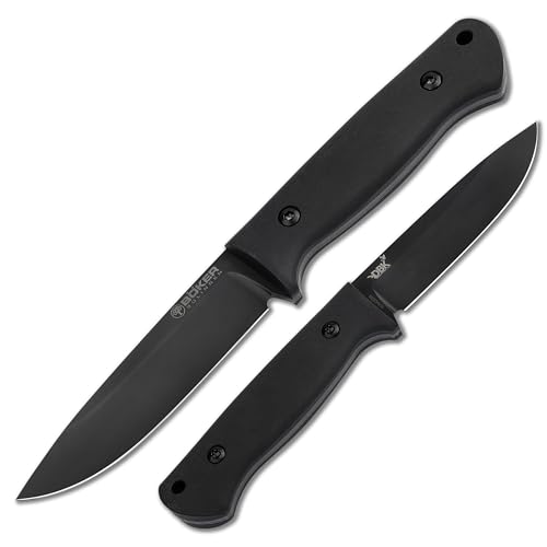 Böker SOLINGEN® DBK BUSHFRIEND 2000 Allblack - feststehendes Gürtelmesser mit Lederscheide - Outdoor-Messer mit schwarzem Richlite Griff - großes Gürtel-Messer mit feststehender 80CrV2 Klinge von Böker