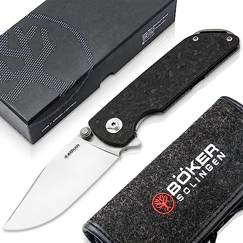 Böker Solingen® Sherman EDC Taschenmesser - Flipper Einhandmesser mit Magnacut Klinge - hochwertiges Folder Klappmesser mit Framelock - edles Premium 1 Hand Messer mit Damast Backspacer aus Solingen von Böker