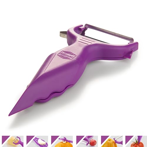 Börner Gemüseschäler (Violett) • 6 in 1 Garnierschäler mit Reibe • Multifunktionsschäler für Obst & Gemüse • Schäler ideal als Obstschäler, Universalschäler, Kartoffelschäler, etc. von Börner