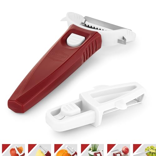 Börner Multi Peeler (3-in-1) • Julienne Schneider, Kartoffelschäler, Y-Schäler in Einem • Multifunktionaler Gemüseschäler • Schäler für schälen, schneiden, garnieren • Farbe: Weiß von Börner