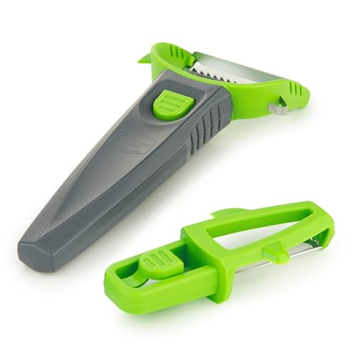 Börner Multi Peeler Set (3-tlg.) • Pendelschäler für Gemüse & Obst • Julienne Schneider Aufsatz + Kartoffelschäler + Multigriff • Gemüseschäler (grün) von Börner