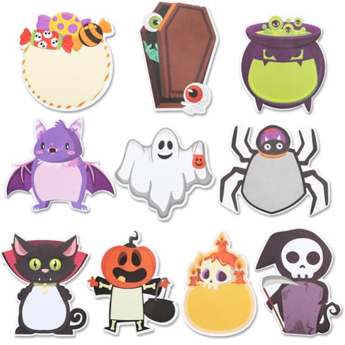 10 Stück Halloween Haftnotizen 200 Blatt Kürbis Geist Schädel Süßigkeiten Fledermaus Notizblock Schreibwaren Geschenk für Kinder Schule und Büro von Boerni