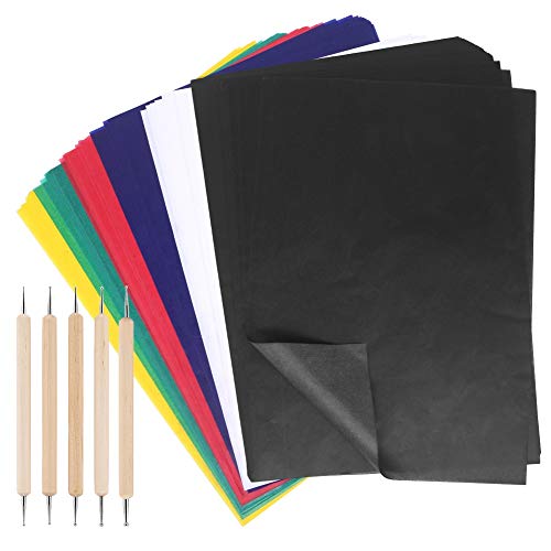 100 Blatt Transferpapier Bunt Wasserlösliches Carbon Pauspapier mit 5 Prägestiften für Musterübertragung auf Stoff und Leinwand Nähzubehör 100 Blatt Transferpapier Bunt Wasserlösliches Carbon Pauspapier mit 5 Prägestiften für Musterübertragung auf Stoff und Leinwand Nähzubehör von Boerni