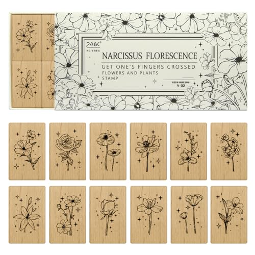 12 Stück Blume Holz Gummistempel Vintage Pflanze und Blumen Gummi Holz Montiert Stempel Set für Handwerk DIY Handwerk Scrapbooking Malen Buchstaben Tagebuch Kartenherstellung von Boerni