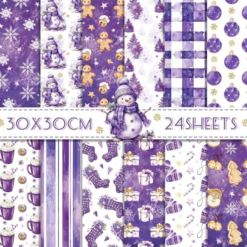 24 Blatt Weihnachts-Scrapbook-Papier, doppelseitig, Schneemann, Schneeflocke, Lebkuchenmuster, Kartonpapier, weiß, lila, Weihnachtsdekoration, flach gefaltet, für Kartenherstellung, Scrapbook-Zubehör 24 Blatt Weihnachts-Scrapbook-Papier, doppelseitig, Schneemann, Schneeflocke, Lebkuchenmuster, Kartonpapier, weiß, lila, Weihnachtsdekoration, flach gefaltet, für Kartenherstellung, Scrapbook-Zubehör von Boerni