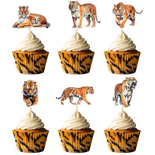 24 Cupcake-Topper mit Tiger-Motiv, realistische Wildtier-Kuchenpicker für Dschungel-Safari-Mottopartys, Tiger-Geburtstage, Babypartys und Wildtier-Feiern 24 Cupcake-Topper mit Tiger-Motiv, realistische Wildtier-Kuchenpicker für Dschungel-Safari-Mottopartys, Tiger-Geburtstage, Babypartys und Wildtier-Feiern von Boerni