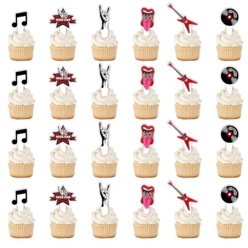 24 Stück Rock and Roll Cupcake Topper, Born to Rock Music Note Cake Cupcake Toppers Cake Toppers Birthday Cake Topper für 50er Jahre Rockmusik Party Dekoration 24 Stück Rock and Roll Cupcake Topper, Born to Rock Music Note Cake Cupcake Toppers Cake Toppers Birthday Cake Topper für 50er Jahre Rockmusik Party Dekoration von Boerni