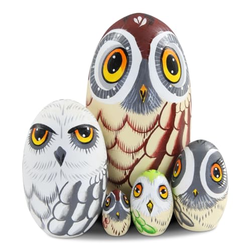 5 Stück russische Puppen aus Holz in Eulenform, Eulenmotiv, Dekoration für Kinder, Vatertag, Weihnachten, Geburtstag, Eulenliebhaber, Heimdekoration 5 Stück russische Puppen aus Holz in Eulenform, Eulenmotiv, Dekoration für Kinder, Vatertag, Weihnachten, Geburtstag, Eulenliebhaber, Heimdekoration von Boerni