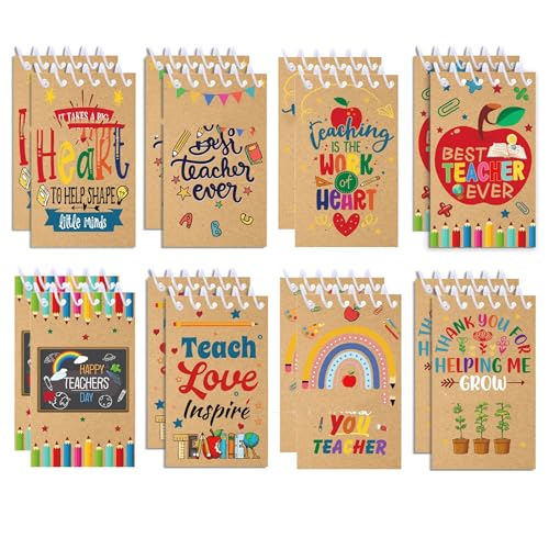 8 Pcs Teacher Mini Notepads,Teacher Appreciation Gifts Teaching is a Work of Heart Spiral Pocket Notebooks Kraft Cover Notepads School Office Supplies for Back to School Teacher's Day von Boerni