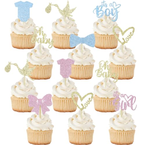 Baby Geburtstag Cupcake Topper Baby Gilrs Baby Jungen Cupcake Topper Rosa Blau Geburtstag Kuchen Dekoration von Boerni