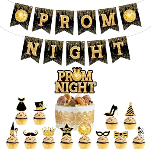 Banner, Abschlussballnacht, Cupcake-Topper, Schwarz / Gold, Party-Dekoration, Abschlussfeier von Boerni