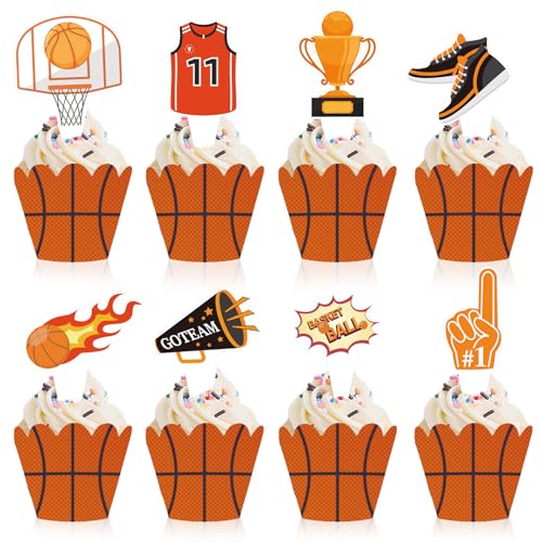 Basketball-Cupcake-Topper, Wrapper für Jungen und Mädchen, Sportthema, Basketshooting, Sneaker, Champion, Trikot, Muster, Cupcake-Dekoration für Kinder, Geburtstag, Babyparty, Party, Urlaub, Zubehör, von Boerni