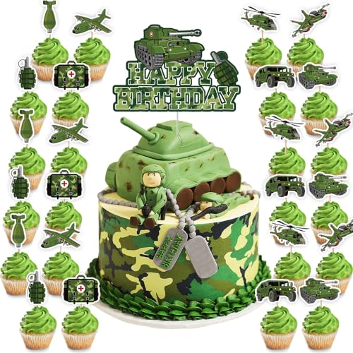 Boerni Camouflage Geburtstag Kuchen Topper, Grün Camo Geburtstag Cupcake Topper, Army Soldat Military Kuchen Dekoration, Camo Thema Geburtstag Kuchen Supplies JW2104 von Boerni