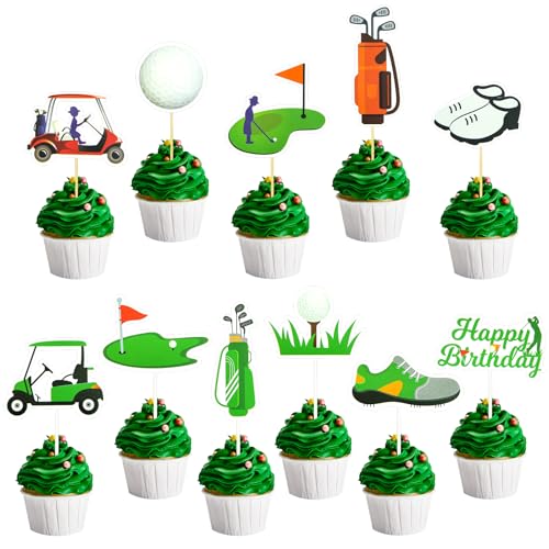 Boerni Cupcake-Topper mit Golf-Motiv, mehrfarbig, für Geburtstag, Outdoor-Sport, Golf-Thema, Kuchendekoration, 24 Stück von Boerni
