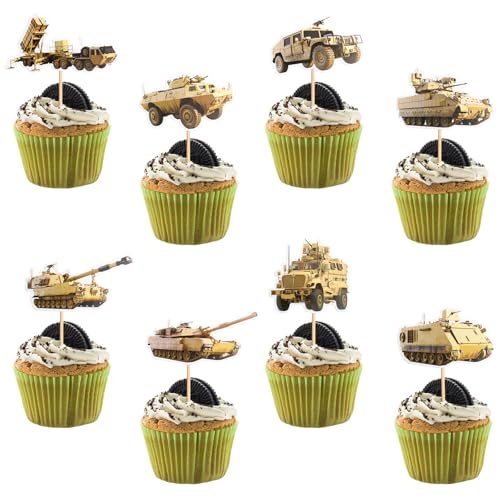 Cupcake-Topper im Militärpanzer, Armee-Themenparty-Dekorationen, Kriegsfahrzeuge, Kuchenspieße für Geburtstagsfeiern, Babypartys und Feiern, 32 Stück Cupcake-Topper im Militärpanzer, Armee-Themenparty-Dekorationen, Kriegsfahrzeuge, Kuchenspieße für Geburtstagsfeiern, Babypartys und Feiern, 32 Stück von Boerni