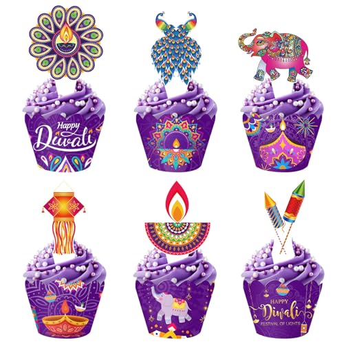 Cupcake-Topper und Wrapper-Set "Happy Diwali", violett, indische Deepavali-Cupcake-Dekoration, indisches Diwali-Festival, Party-Dekorationen für Hindu, Diwali, Indien, Festival der Lichter, Cupcake-Topper und Wrapper-Set "Happy Diwali", violett, indische Deepavali-Cupcake-Dekoration, indisches Diwali-Festival, Party-Dekorationen für Hindu, Diwali, Indien, Festival der Lichter, von Boerni