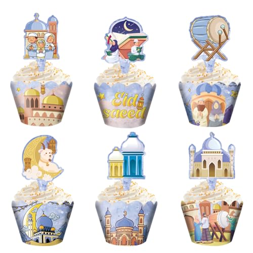 Eid Ramadan Mubarak Cupcake-Topper und Wrapper, 24 Stück, muslimische Moschee, Mond, Stern, Schaf, Cartoon-Druck, Cupcake-Dekorationen für Kinder, Jungen, Mädchen, muslimisches islamisches Thema, Eid Eid Ramadan Mubarak Cupcake-Topper und Wrapper, 24 Stück, muslimische Moschee, Mond, Stern, Schaf, Cartoon-Druck, Cupcake-Dekorationen für Kinder, Jungen, Mädchen, muslimisches islamisches Thema, Eid von Boerni