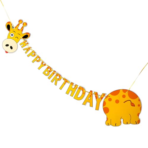 Giraffen Geburtstag Banner Jungen Mädchen Kinder, Safari Tiere Happy Birthday Banner Cartoon Giraffe Wimpelkette Girlande Wilde Geburtstagsdekorationen, Dschungel Thema Party Banner für Babyparty von Boerni