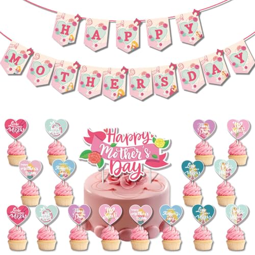 "Happy Mother's Day"-Banner, Muttertagskuchen-Cupcake-Topper, Muttertagsparty-Dekorationen von Boerni