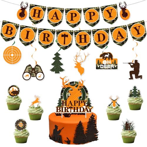 Jagd-Geburtstagsparty-Dekoration, Happy Birthday Wimpelkette Banner Girlande Camo Hirsch Camouflage Decke hängende Wirbel Luftschlangen Kuchen Cupcake Topper für Vater Junge Kind Jagd Geburtstagsparty Jagd-Geburtstagsparty-Dekoration, Happy Birthday Wimpelkette Banner Girlande Camo Hirsch Camouflage Decke hängende Wirbel Luftschlangen Kuchen Cupcake Topper für Vater Junge Kind Jagd Geburtstagsparty von Boerni