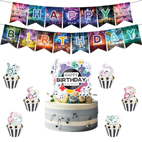 Musik-Geburtstagsparty-Dekoration, Musik-Thema, Happy Birthday, hängende Wimpelkette, Banner, Girlande, Musiknoten, Kuchen, Cupcake-Topper für Rock, Disco, Musik, Festival, Geburtstagsparty Musik-Geburtstagsparty-Dekoration, Musik-Thema, Happy Birthday, hängende Wimpelkette, Banner, Girlande, Musiknoten, Kuchen, Cupcake-Topper für Rock, Disco, Musik, Festival, Geburtstagsparty von Boerni