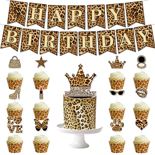 Party-Dekorationen mit Leopardenmuster, klassisches Tierdruck, Geburtstagsbanner, Wildtier-Kuchenaufsatz und Cupcake-Topper mit Leopardenmuster Party-Dekorationen mit Leopardenmuster, klassisches Tierdruck, Geburtstagsbanner, Wildtier-Kuchenaufsatz und Cupcake-Topper mit Leopardenmuster von Boerni