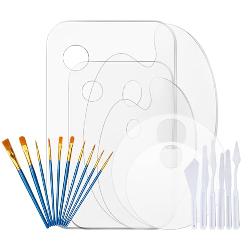 6 Stück Klare Acryl Malpalette Mit Griffloch Antihaft Öl Aquarellpalette Kunststoff Malmesser Pinsel für Öl Acryl Malerei, Wasserfarben, DIY Kunsthandwerk Malerei von Bofanze