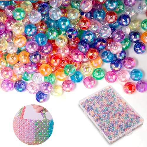 Bofanze 2000 Stück Perlen zum Auffädeln mit Loch 6mm Runde Bunte Perlen Groß Acrylperlen Rund Bastelperlen Runde Perlen Set mit Transparenter Box für Halsketten, Armbänder, DIY Kunsthandwerk von Bofanze