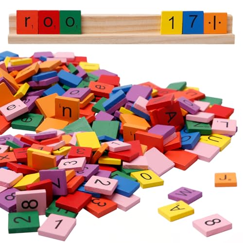 Bofanze 301 Stück Scrabble Buchstaben Holz Groß Holzbuchstaben und Holzzahlen Bunte Holzbuchstaben Fliesen A Bis Z mit Grundhalterung für Kindererziehung und Raumdekoration 20 x 18 x 4mm von Bofanze